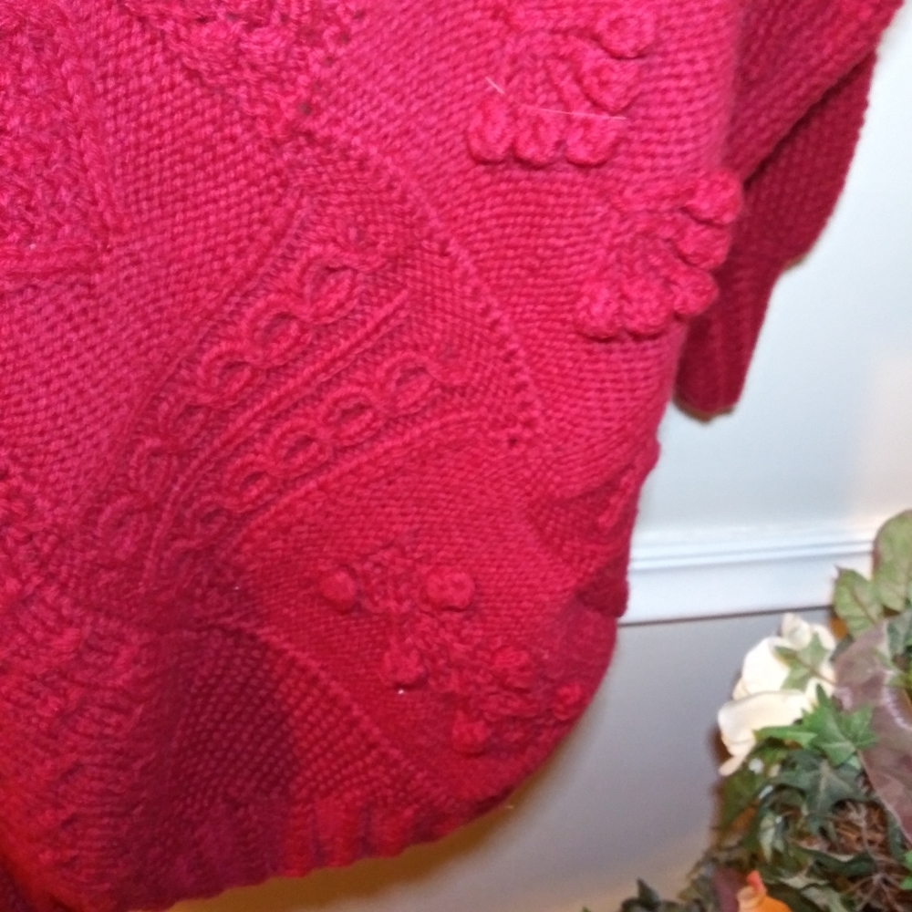 3/$18 Vintage Cottagecore Style Handknit Red Multi-Patterned Wool Sweater - Picture 8 of 13